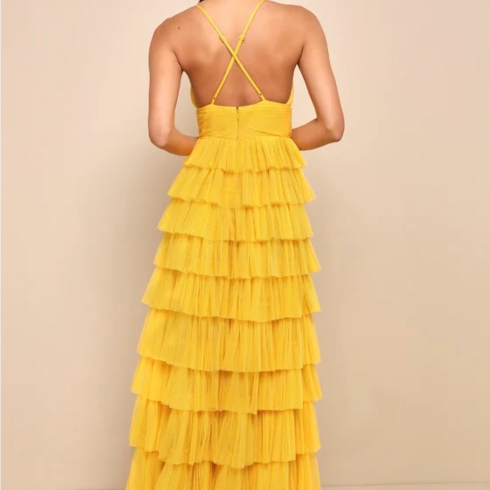 NWT Lulu's Vibrant Yellow Tiered Maxi Dress - Picture 3 of 8